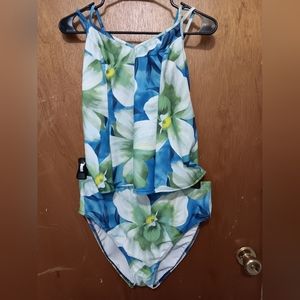 Christina s18 Tankini 2 piece Swimsuit floral print Blue & Green background